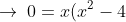 \rightarrow \; 0=x(x^{2}-4)